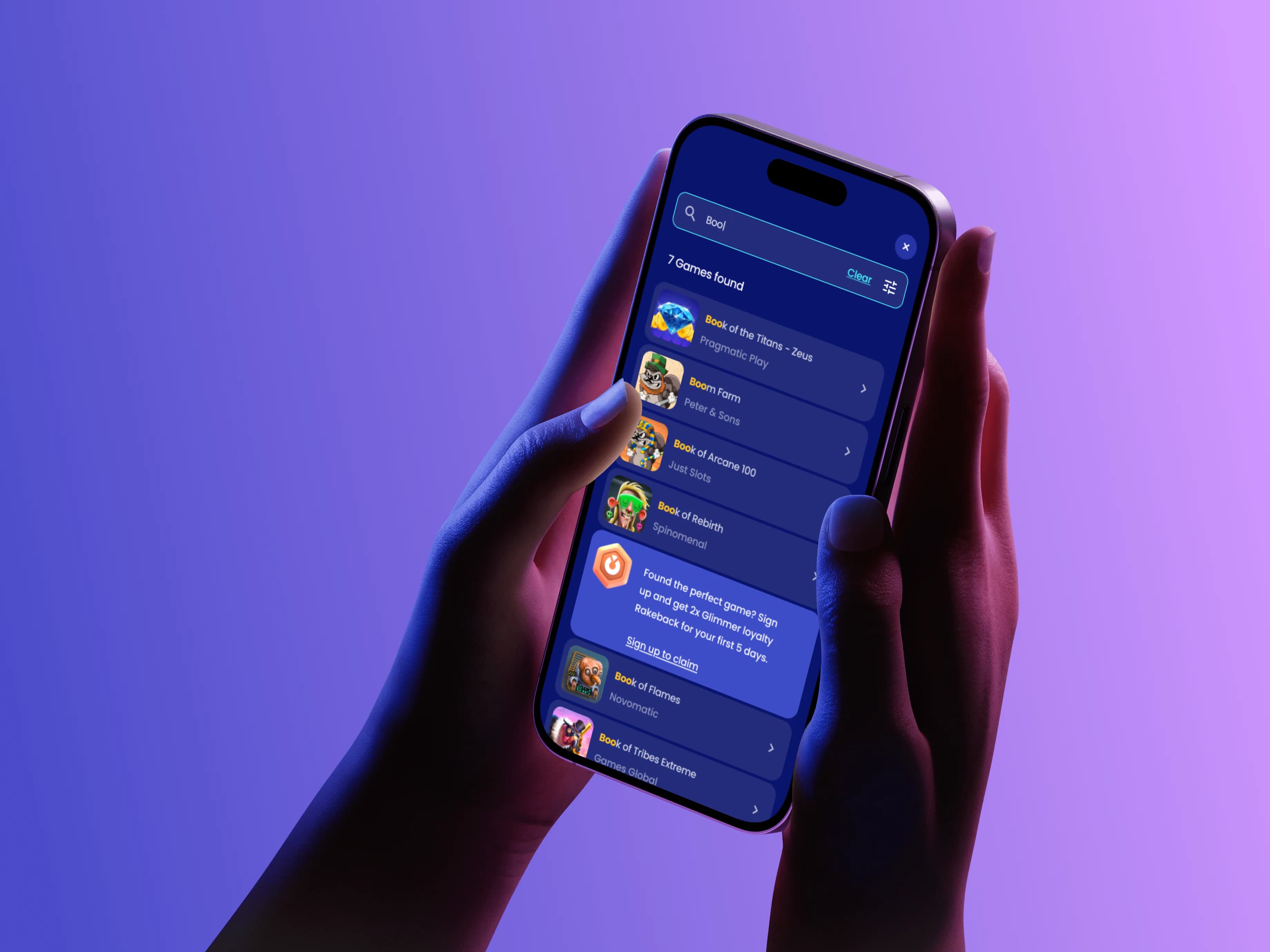 Casoo game search results on mobile