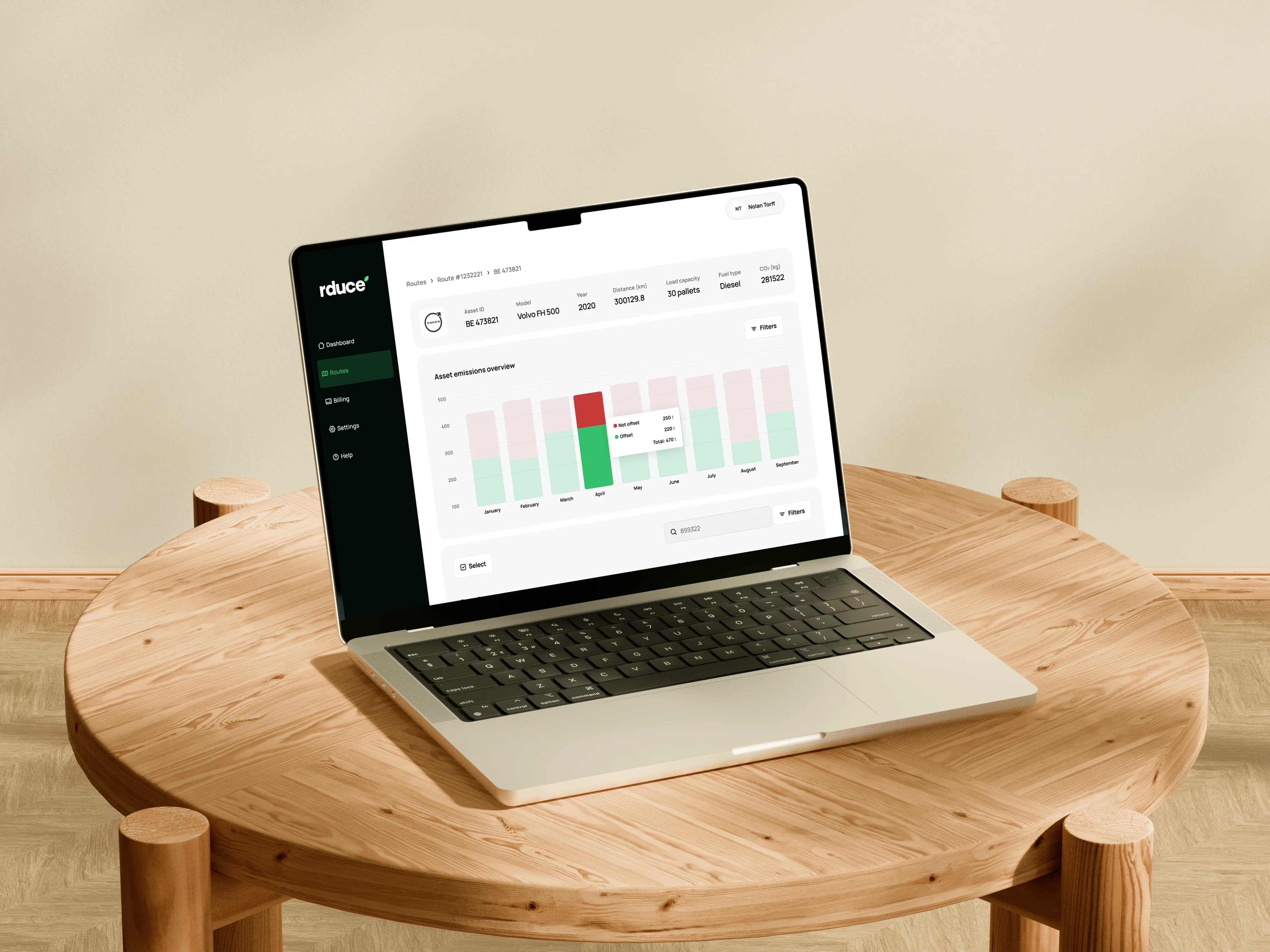 Rduce CO₂ tracking dashboard on a laptop
