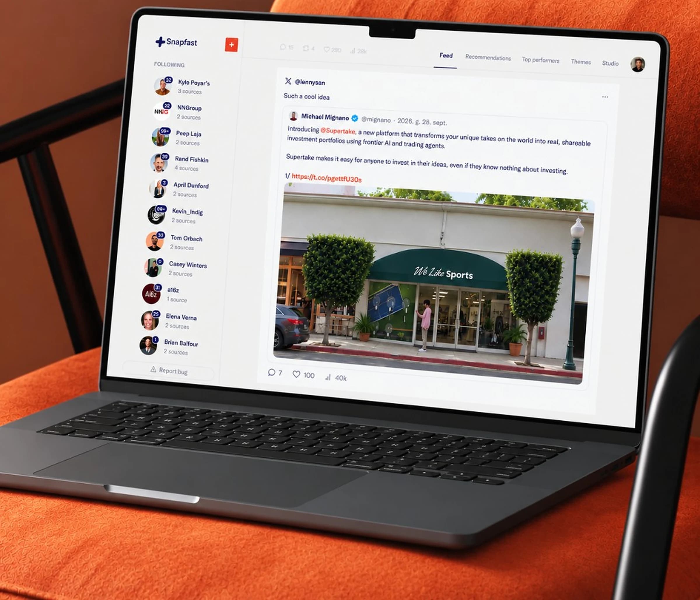 Snapfast, A daily brief that suggests what to post next, from real posts
